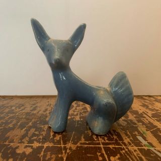 Vintage Blue Art Pottery Fox Planter