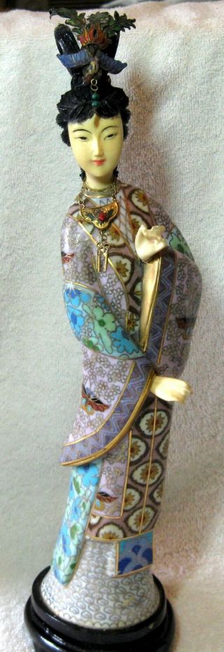 A Vintage Chinese Cloisonné Large Figurine - 15 Inches Tall