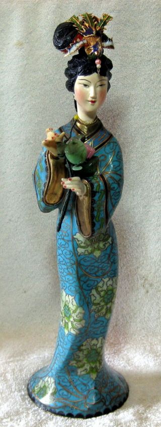 A Vintage Chinese Cloisonné Large Figurine - 13 Inches Tall