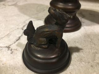 Vintage Antique Footed Bronze Incense Burner Pair W/ Diecast Lion Foo Dog Lids 3
