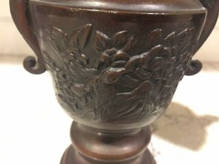 Vintage Antique Footed Bronze Incense Burner Pair W/ Diecast Lion Foo Dog Lids 6