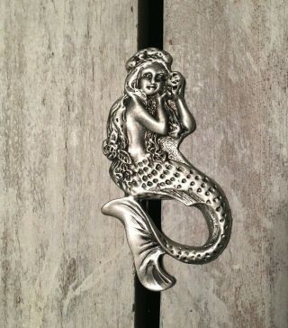 Vintage Pewter Mermaid Brooch/pin Goddess Of The Sea