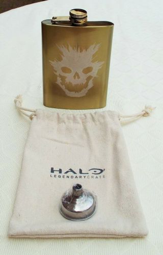 Halo Legendary Crate 8 Oz.  Stainless Steel Hip Flask And Funnel In Drawstringbag