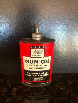 Vintage Wards Hawthorne Lead Handy Gun Reel Oiler Oil Tin Can Montgomery Ward