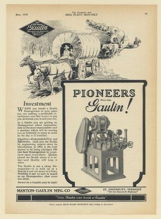 1928 Manton - Gaulin Mfg Co Homogenizer Pioneers Dairy Trade Print Ad