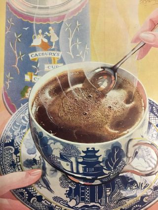 1930 Cadbury’s Hot Chocolate Blue China Tea Cup Vintage Print Ad