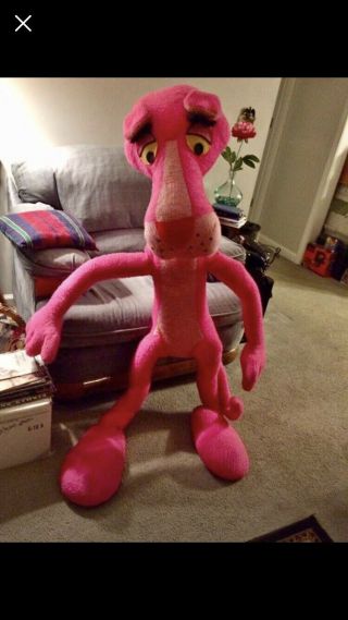 Pink Panther Vintage 1980 Plush Stuffed Animal Mighty Star Bendable 4 Feet