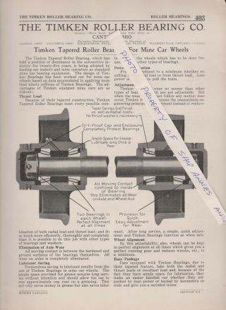 1922 Paper Vintage Ad Timkin Roller Bearing Company Canton Ohio Mine Car Wheels