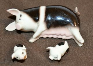 Pig Miniature Hagen Renaker Vintage Mama Sow Ceramic Figure W/ Piglets