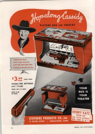 1951 Paper Ad Hopalong Cassidy Picture Gun And Theatre Stephens Display Box