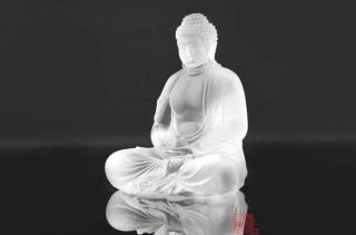 Chinese Crystal Statue Colored Glaze Liu Li Glass Buddha Shakyamuni Amitabha