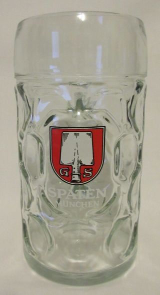 1 Liter Spaten München Logo Dimpled Glass Beer Stein Oktoberfest Isar Jumbo Larg 3