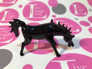 Miniature Hand Made Blown Glass Black Horse Figurine