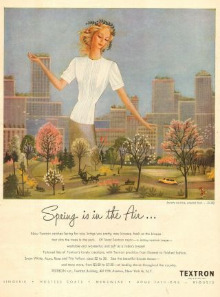 1947 Vintage Ad Textron Lingerie Blouses Rayon Fabric Great Illustration 092515)