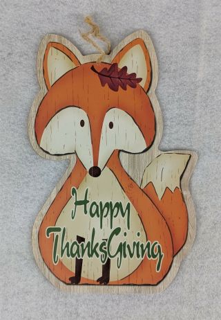 Happy Thanksgiving Red Fox Wall Hanging Sign Door Hanging 11 - 3/4 "
