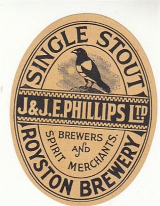 British Beer Label.  Phillips,  Royston Stout Large