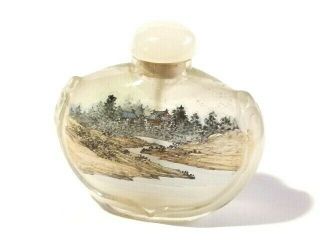 Vintage Asian Chinese Reverse Painted Snuff Bottle & Stopper Young Boy Fishing