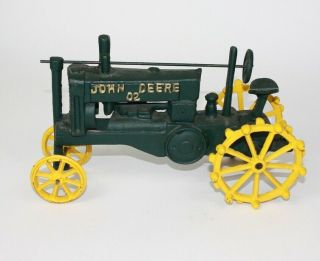 John Deere Vintage Cast Iron Tractor Toy Display Usa Yellow Green