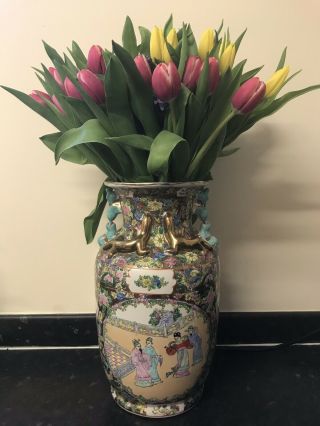 Large Old Vintage Chinese Canton Famille Rose Vase