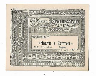 Old Trade Card Jw Tufts Silver - Plated Ware Boston North Sutton Agents York