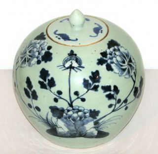 Chinese Qing Blue & White Ceramic Jar Large Round C.  1850 - 1899 / 9 " H X 8.  5 " D