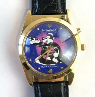 Vtg Armitron Pepe Le Pew,  Penelope Warner Bros Looney Tunes Musical Watch 1995