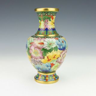 Vintage Chinese Cloisonne - Oriental Flower Decorated Vase - Lovely