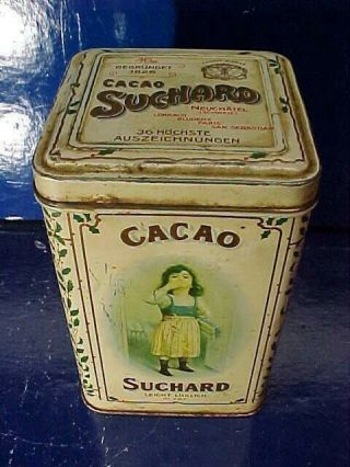 Early 20thc Suchard Chocolate Cocoa Advertising Tin Switzerland