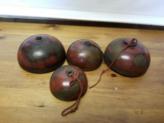 Antique Set Of 4 Graduated Chinese Bronze Hanging Temple Bells / Chimes / Gongs