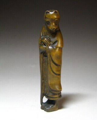 Netsuke - White ruler standing - Japanese wooden Figure sculpture Ojime 2