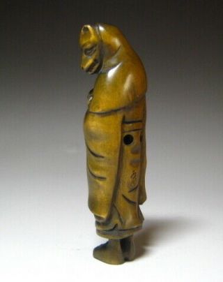 Netsuke - White ruler standing - Japanese wooden Figure sculpture Ojime 3