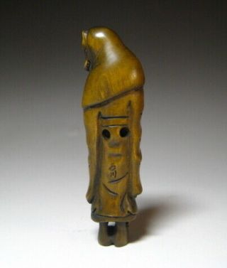 Netsuke - White ruler standing - Japanese wooden Figure sculpture Ojime 4