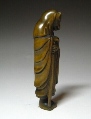 Netsuke - White ruler standing - Japanese wooden Figure sculpture Ojime 5