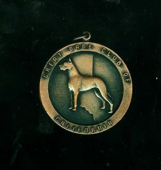 Vintage Great Dane Club Of California 1 1/2 " Heavy Embossed Medal Medallion