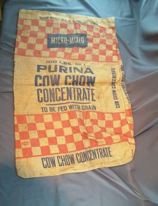 Old 100 - Pound Purina Cow Chow Concentrate Burlap Advertising Feed Sack Bag 2