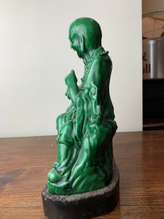 antique chinese green glazed buddha with wooden base 2