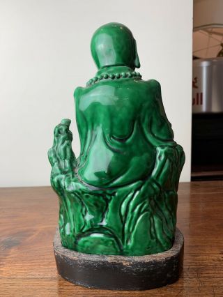 antique chinese green glazed buddha with wooden base 3