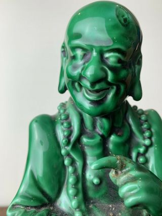 antique chinese green glazed buddha with wooden base 5