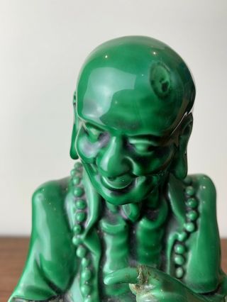antique chinese green glazed buddha with wooden base 6