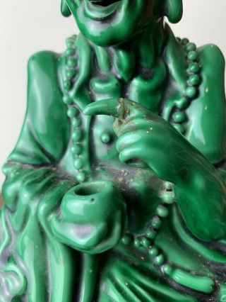 antique chinese green glazed buddha with wooden base 7