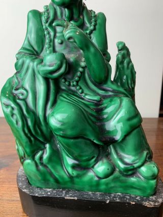 antique chinese green glazed buddha with wooden base 8