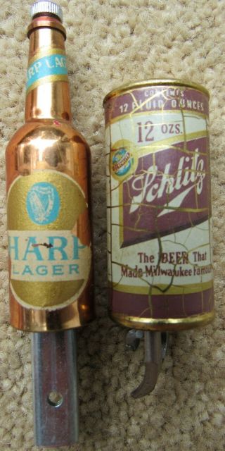 Harp Lager & Schlitz Beer 2 Vintage Retractable Mini Can / Bottle Opener 