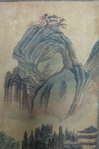 Rare Old Large Chinese Hand Painting Stone Mountains 