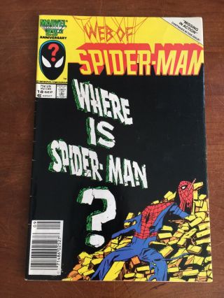 Web Of Spiderman 18 Marvel 1986 1st Cameo App Venom (eddie Brock)