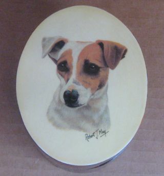Jack Russell Terrier Dog By Robert J May - Small Oval Lacquered Box Trinket 4x3x2