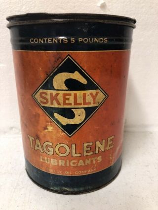 Vintage Skelly Oil & Gas Tagolene Lubricants Oil Can 5 Pounds Empty