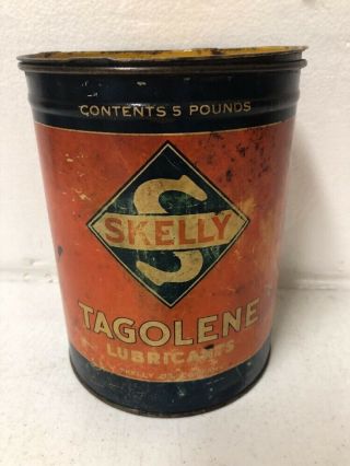 Vintage Skelly Oil & Gas Tagolene Lubricants Oil Can 5 Pounds Empty 3