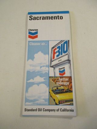 Vintage 1971 Chevron: Sacramento California Gas Station Travel Road Map Box O