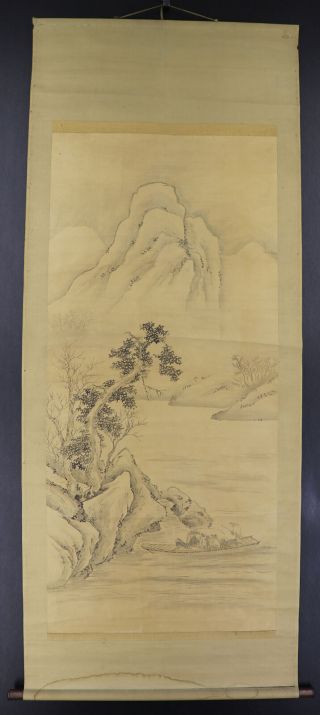 Japanese Hanging Scroll Art Painting Sansui Landascape Asian Antique E8188