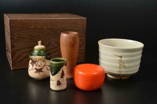 T9260: Japanese Wooden Tea Ceremony Box Chabako Bowl Tea Caddy Tea Ceremony